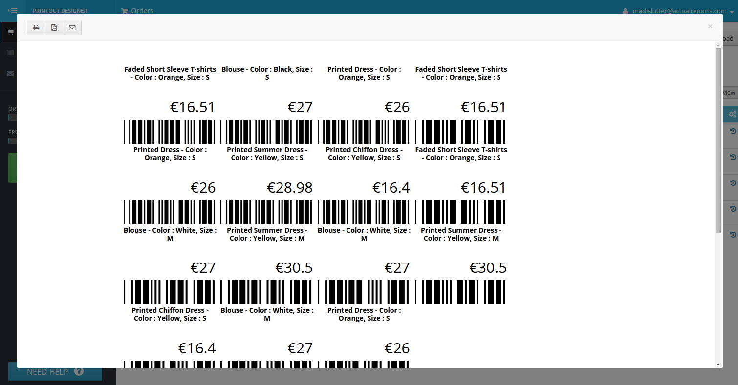 PrestaShop product barcode label example